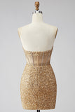Bodycon dourado brilhante Bodycon Sweetheart Twin transparente Vestido de Lantejoulas Homecoming