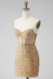 Bodycon dourado brilhante Bodycon Sweetheart Twin transparente Vestido de Lantejoulas Homecoming