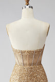 Bodycon dourado brilhante Bodycon Sweetheart Twin transparente Vestido de Lantejoulas Homecoming