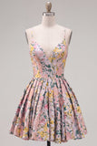 Vestido Curto de Regresso a Casa Cinzento Cinzento Floral Strap A-Line
