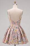 Vestido Curto de Regresso a Casa Cinzento Cinzento Floral Strap A-Line