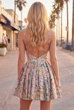 Vestido Curto de Regresso a Casa Cinzento Cinzento Floral Strap A-Line