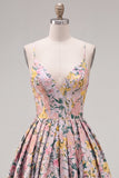 Vestido Curto de Regresso a Casa Cinzento Cinzento Floral Strap A-Line