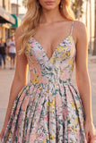 Vestido Curto de Regresso a Casa Cinzento Cinzento Floral Strap A-Line