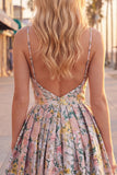 Vestido Curto de Regresso a Casa Cinzento Cinzento Floral Strap A-Line