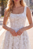 Vestido Curto de Finalistas Branco Branco de Gola Quadrada com Gola Quadrada e Renda