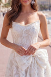 Vestido Curto de Regresso a Casa Branco Branco Linha A-Line Floral em Renda Pérola Curto com Laço
