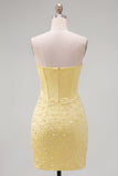 Vestido de Homecoming Bodycon Bodycon Espartilho Amarelo Amarelo Sem Alças