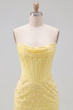 Vestido de Homecoming Bodycon Bodycon Espartilho Amarelo Amarelo Sem Alças