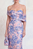 Vestido de Mãe da Noiva Verde Marinho Verde Azul-marinho Jacquard Floral Largo