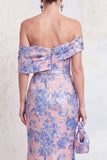 Vestido de Mãe da Noiva Verde Marinho Verde Azul-marinho Jacquard Floral Largo