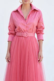 Vestido A-Line Cinzento Azul Tulle Longo Mãe da Noiva com cinto