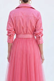 Vestido A-Line Cinzento Azul Tulle Longo Mãe da Noiva com cinto