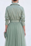 Vestido A-Line Cinzento Azul Tulle Longo Mãe da Noiva com cinto
