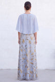 Vestido Longo de Mãe da Noiva com decote redondo verde com decote redondo e capa