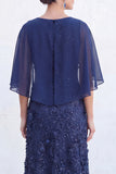 Vestido Longo de Mãe da Noiva com decote redondo verde com decote redondo e capa