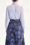 Vestido Midi Mãe da Noiva A-Line Roxo de gola alta de 2 peças com mangas compridas