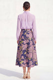 Vestido Midi Mãe da Noiva A-Line Roxo de gola alta de 2 peças com mangas compridas