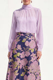 Vestido Midi Mãe da Noiva A-Line Roxo de gola alta de 2 peças com mangas compridas