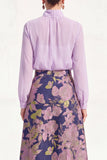 Vestido Midi Mãe da Noiva A-Line Roxo de gola alta de 2 peças com mangas compridas