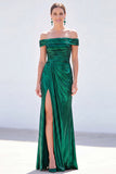Vestido de Mãe da Noiva Verde-Verde Escuro Verde Escuro Azul Longo Metálico Franzido da Mãe da Noiva