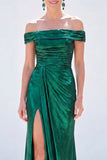 Vestido de Mãe da Noiva Verde-Verde Escuro Verde Escuro Azul Longo Metálico Franzido da Mãe da Noiva