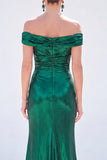 Vestido de Mãe da Noiva Verde-Verde Escuro Verde Escuro Azul Longo Metálico Franzido da Mãe da Noiva