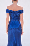 Vestido de Mãe da Noiva Verde-Verde Escuro Verde Escuro Azul Longo Metálico Franzido da Mãe da Noiva