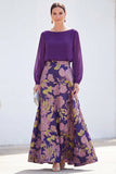 Vestido Verde A-Line Bateau de 2 peças Jacquard Floral Long Mother Of the Bride