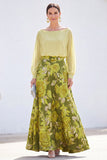 Vestido Verde A-Line Bateau de 2 peças Jacquard Floral Long Mother Of the Bride