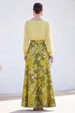 Vestido Verde A-Line Bateau de 2 peças Jacquard Floral Long Mother Of the Bride