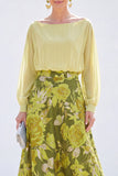 Vestido Verde A-Line Bateau de 2 peças Jacquard Floral Long Mother Of the Bride