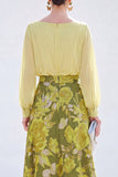 Vestido Verde A-Line Bateau de 2 peças Jacquard Floral Long Mother Of the Bride