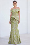 Verde Vestido de Mãe da Noiva Floral Floral e Franzido Longo Sereia