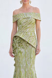 Verde Vestido de Mãe da Noiva Floral Floral e Franzido Longo Sereia