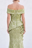 Verde Vestido de Mãe da Noiva Floral Floral e Franzido Longo Sereia