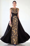 Vestido longo de mãe da noiva verde escuro com decote redondo, linha A,