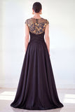 Vestido longo de mãe da noiva verde escuro com decote redondo, linha A,