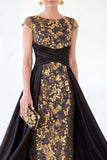 Vestido longo de mãe da noiva verde escuro com decote redondo, linha A,