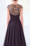 Vestido longo de mãe da noiva verde escuro com decote redondo, linha A,