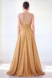Vestido longo de mãe da noiva verde escuro com decote redondo, linha A,