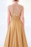 Vestido longo de mãe da noiva verde escuro com decote redondo, linha A,