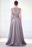 Vestido longo de mãe da noiva verde escuro com decote redondo, linha A,