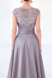 Vestido longo de mãe da noiva verde escuro com decote redondo, linha A,