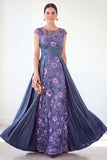 Vestido longo de mãe da noiva verde escuro com decote redondo, linha A,