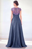 Vestido longo de mãe da noiva verde escuro com decote redondo, linha A,