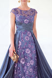 Vestido longo de mãe da noiva verde escuro com decote redondo, linha A,