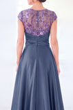 Vestido longo de mãe da noiva verde escuro com decote redondo, linha A,