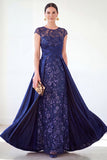Vestido longo de mãe da noiva verde escuro com decote redondo, linha A,