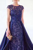 Vestido longo de mãe da noiva verde escuro com decote redondo, linha A,